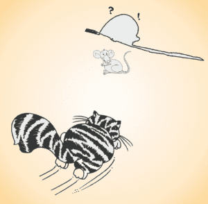 A picture of a cat chasing a rat