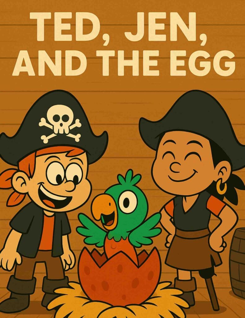 Ted uses a net to rescue a red egg after it falls from the bed, while Jen watches nearby.