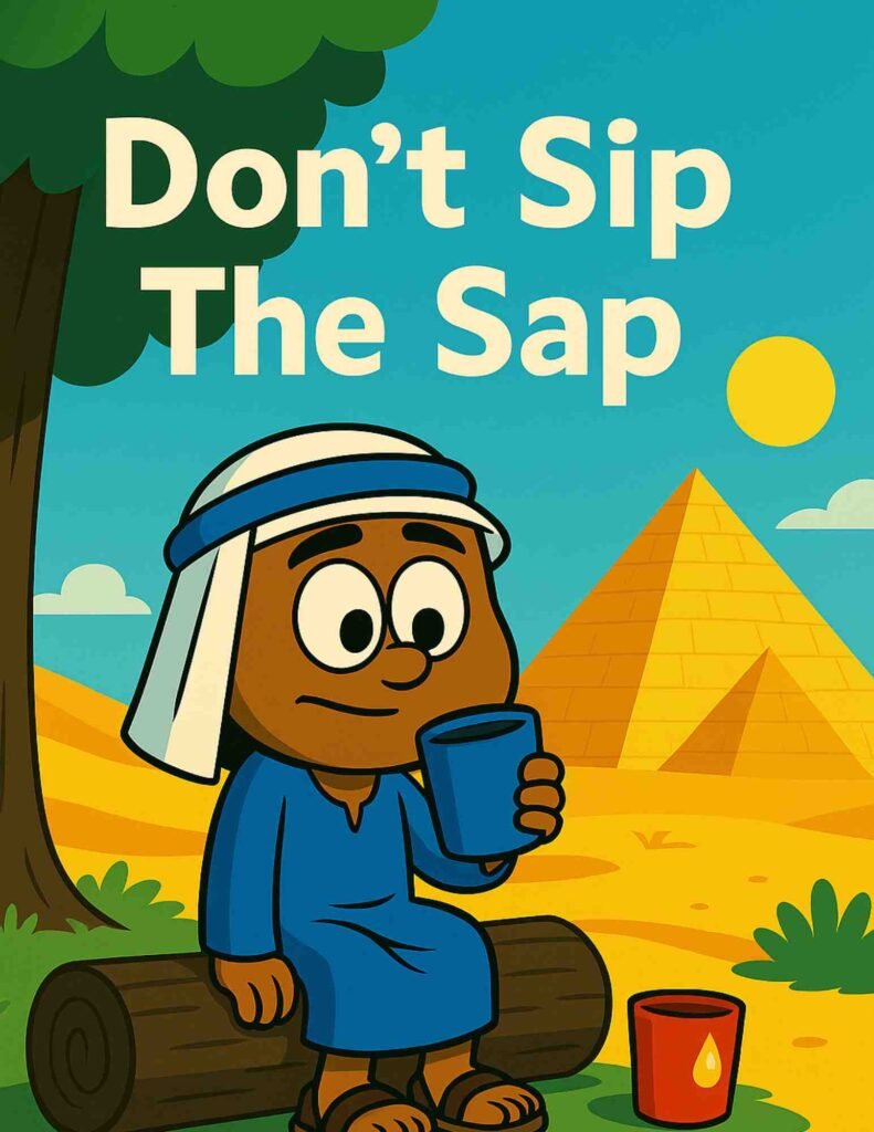 Sid holds a red cup with sap while Sal offers a clean blue cup to help him enjoy his drink.