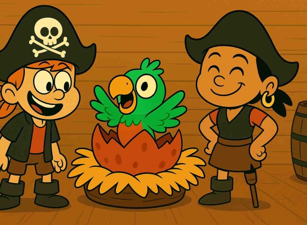 Ted uses a net to rescue a red egg after it falls from the bed, while Jen watches nearby.